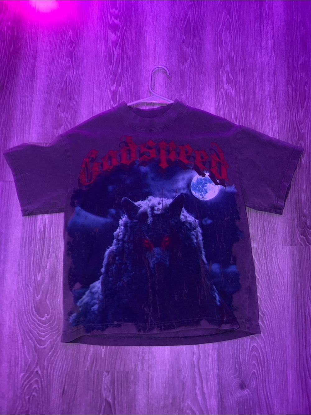 Godspeed Graphic Wolf Moon Tee - Black with Red Accents